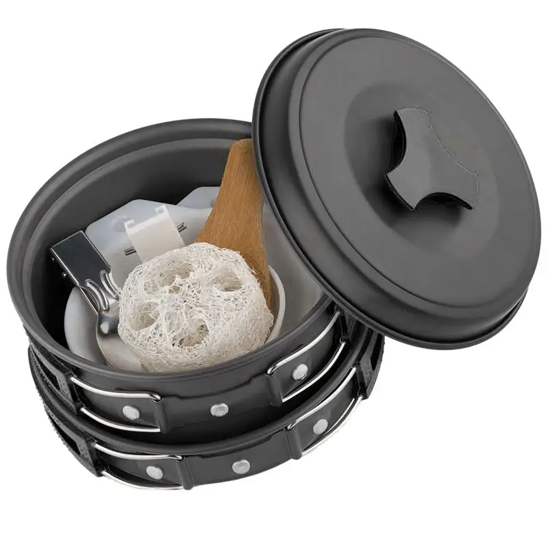 Stackable Lightweight Nonstick Durable Compact 1-2 Person Outdoor Cookware Set Camping Mess Kit for Camping Cooking Hiking
Stackable Lightweight Nonstick Durable Compact 1-2 Person Outdoor Cookware Set Camping Mess Kit for Camping Cooking Hiking