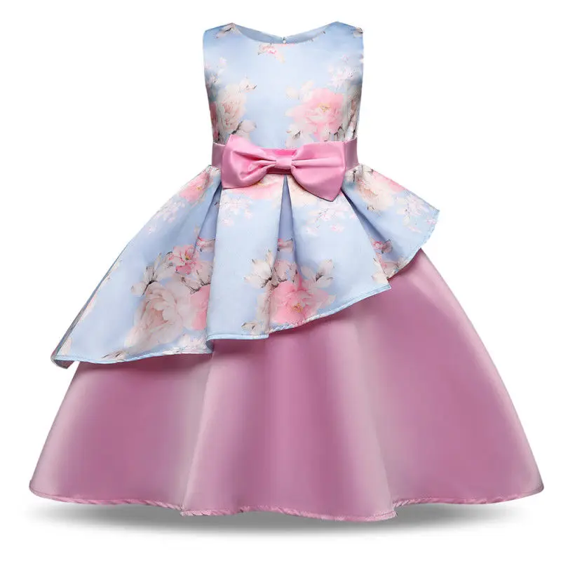 Фото 2018 New Brand Print Sleeveless Cotton Cute Newborn O Neck Toddler Kids Girl Lace Party Formal Dress 2 - 8 T | Детская одежда и