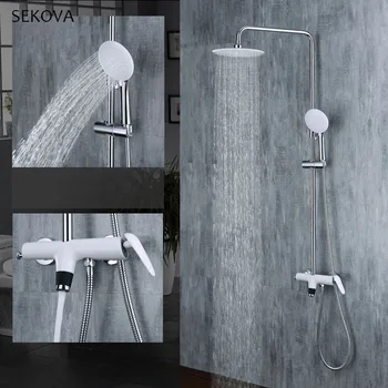 Bathroom White Brass Paint Rainfall Shower Faucet Set Rain Shower Head Handheld Sprayer Cold And Hot Mixer Tap Wall Mounted 
Bathroom White Brass Paint Rainfall Shower Faucet Set Rain Shower Head Handheld Sprayer Cold And Hot Mixer Tap Wall Mounted