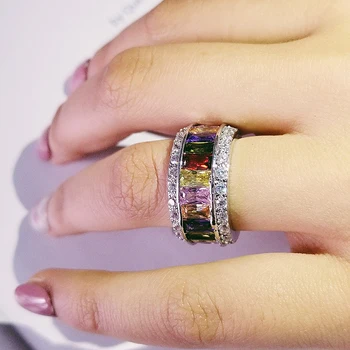 

colorful cubic zircon wedding eternity band ring for women fashion jewelry Christmas gift wholesale R4879