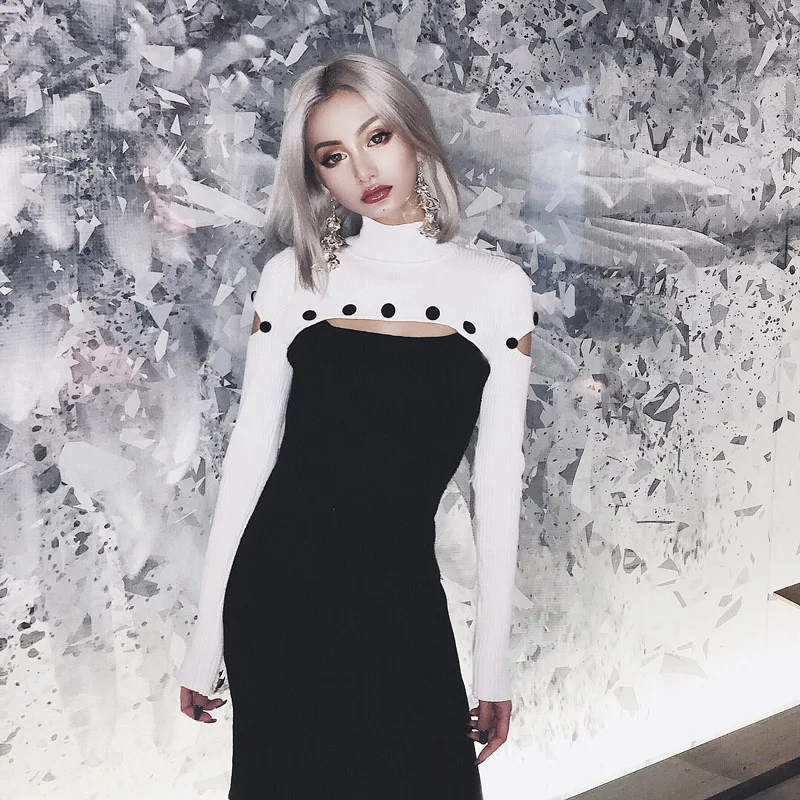 Liser Women Casual Black White Hole Dresses Gothic Spring Aline Female Dress Gothic Elegant Evening Party Punk Dress
Liser Women Casual Black White Hole Dresses Gothic Spring Aline Female Dress Gothic Elegant Evening Party Punk Dress
