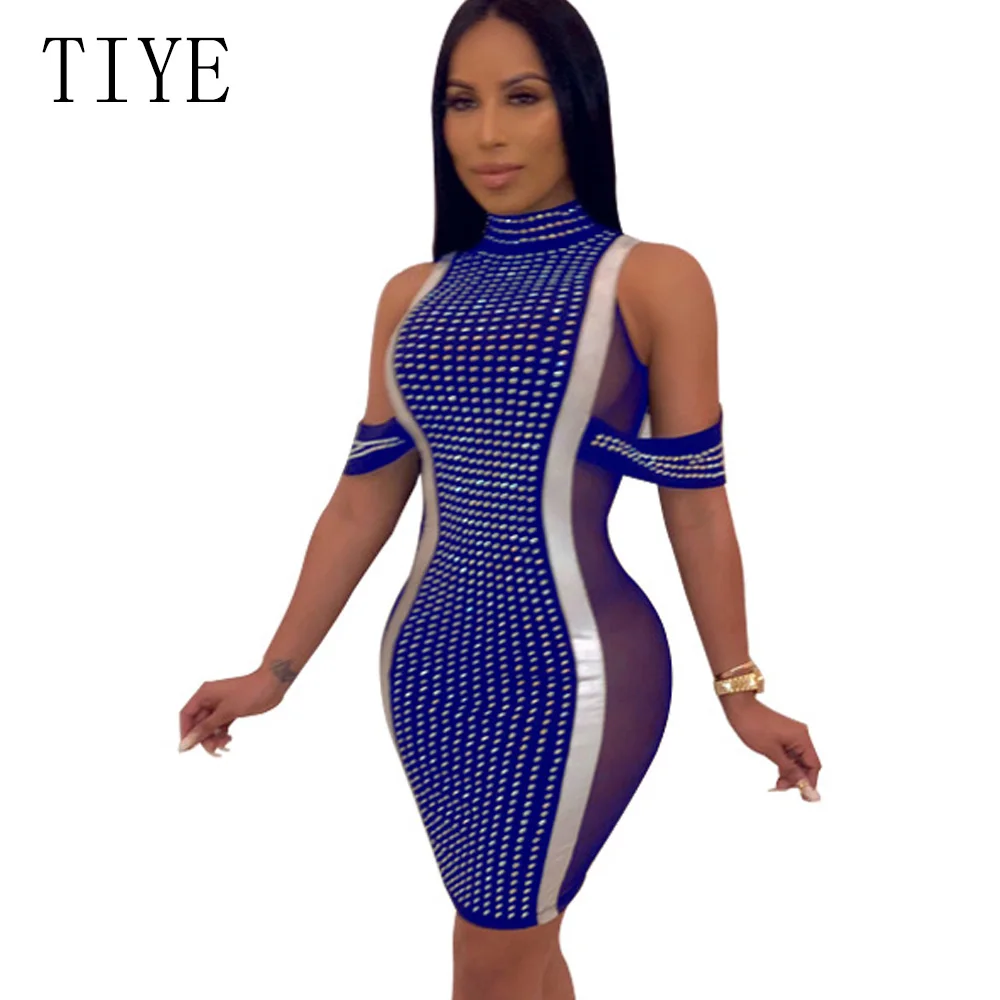 TIYE Women Mesh Patchwork Turtleneck See Through Sexy Pencil Dress Summer Off The Shoulder Glitter Rhinestone Club Party Dress
TIYE Women Mesh Patchwork Turtleneck See Through Sexy Pencil Dress Summer Off The Shoulder Glitter Rhinestone Club Party Dress
