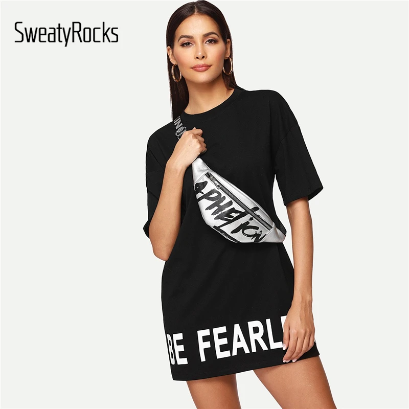 SweatyRocks Black T-Shirts Women Drop Shoulder Letter Print Longline Tee Summer Top 2019 Short Sleeve Casual Female T-shirt
SweatyRocks Black T-Shirts Women Drop Shoulder Letter Print Longline Tee Summer Top 2019 Short Sleeve Casual Female T-shirt