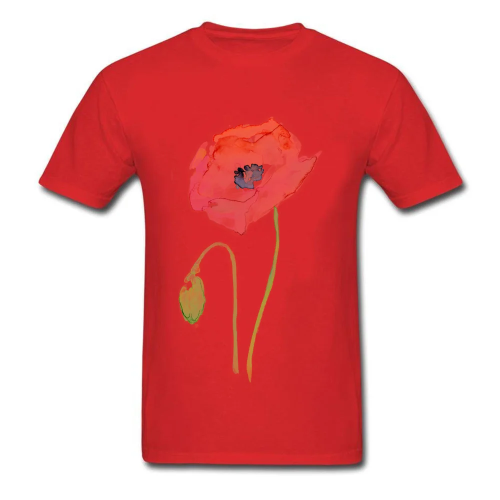 Cotton Fabric Mens Short Sleeve Red Poppy Abstract Watercolor T-shirts Casual Tops Shirt Fashion Summer Crew Neck Clothing Shirt Red Poppy Abstract Watercolor red