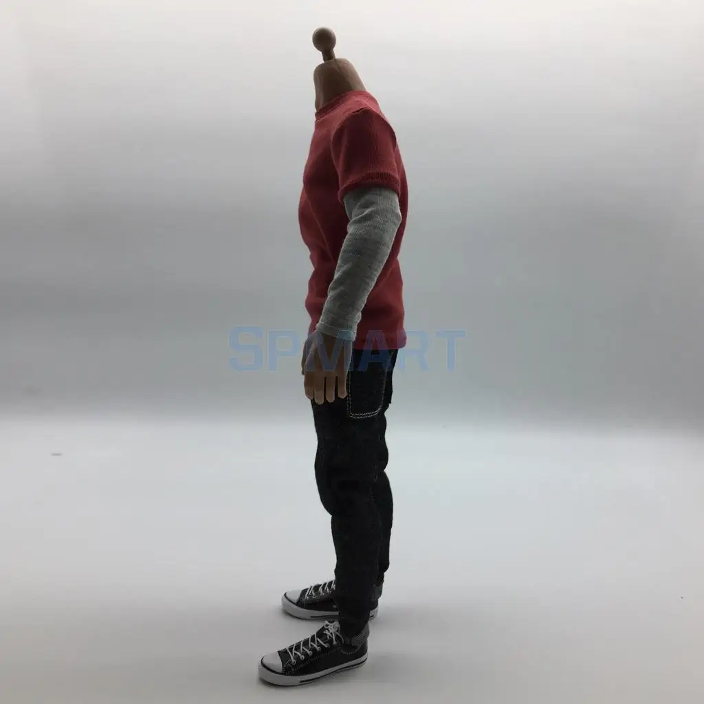 1/6 Scale Mens Outfits Clothes Red Long T-shirt Denim Jeans Hat and Shoes Set for 12inch Action Figure Accessories 1/6 Scale Mens Outfits Clothes Red Long T-shirt Denim Jeans Hat and Shoes Set for 12inch Action Figure Accessories