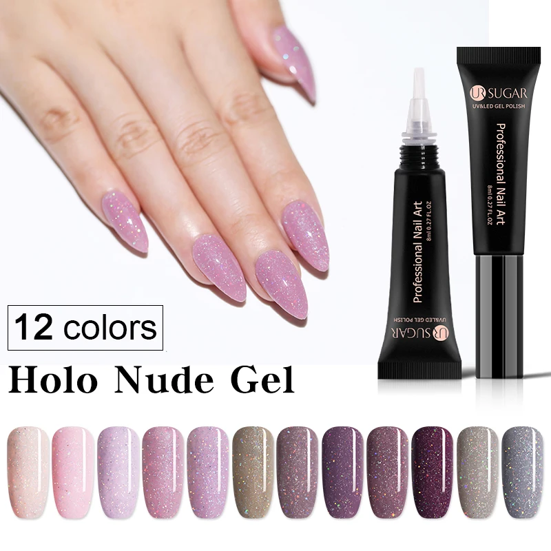 

UR SUGAR 8ml Colorful Nude Nail Gel Polish Holographic Glitter Shining Long Lasting Soak Off UV Gel Nail Varnish