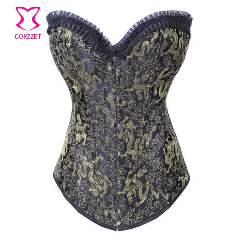 Shapewear Corselete Vintage Gold Dragon Pattern Overbust Sexy Corset Bustier Corsetto Steampunk Clothing Women Burlesque Costume 
Shapewear Corselete Vintage Gold Dragon Pattern Overbust Sexy Corset Bustier Corsetto Steampunk Clothing Women Burlesque Costume