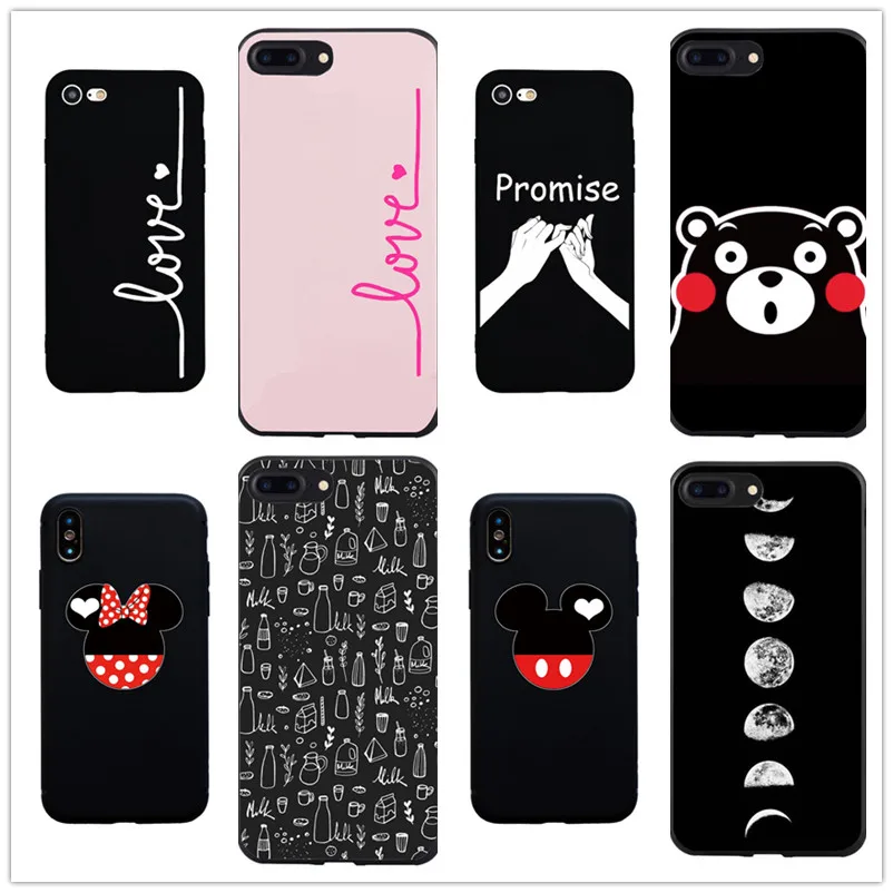 Black Case For iPhone 7 8 Plus X Lover Mickey Minnie Couple Kumamon iphone 6 6S SE 5 Best Friends Phone Accessories |