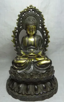 

Tibet Bronze Gilt Buddhism Joss Pray Lotus Sakyamuni Shakyamuni Buddha Statue