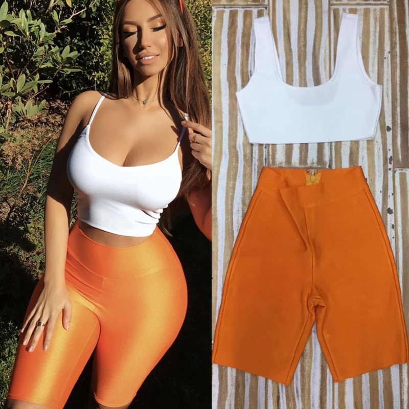 Fashion Women Two 2 Pieces Set Bandage Suit High Quality Rayon White Spaghetti StrapTop Bodycon Orange Black Women Playsuit
Fashion Women Two 2 Pieces Set Bandage Suit High Quality Rayon White Spaghetti StrapTop Bodycon Orange Black Women Playsuit