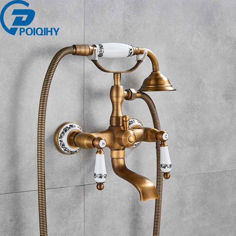 

Multi-Colored Brass Bathtub Faucet Wall Mounted Dual Handles Bathtub Shower Set Swivel Waterfall Tub Spout Faucet Cold Hot Taps