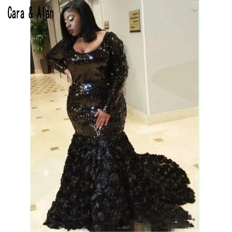3D Rose Floral Black Girls Plus Size Prom Dresses 2019 Long Sleeve Scoop Neck Formal Mermaid Sequined Evening Dress
3D Rose Floral Black Girls Plus Size Prom Dresses 2019 Long Sleeve Scoop Neck Formal Mermaid Sequined Evening Dress
