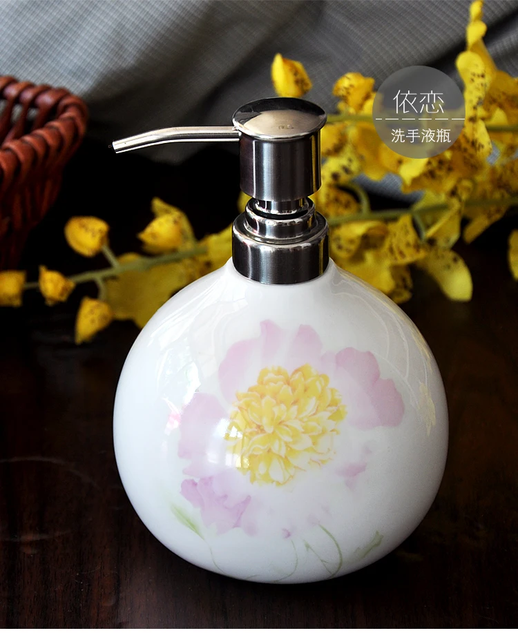 Bone china ceramic hand washing bottle emulsion bottle high grade shampoo shower gel large capacity pressing head bottling (1)
