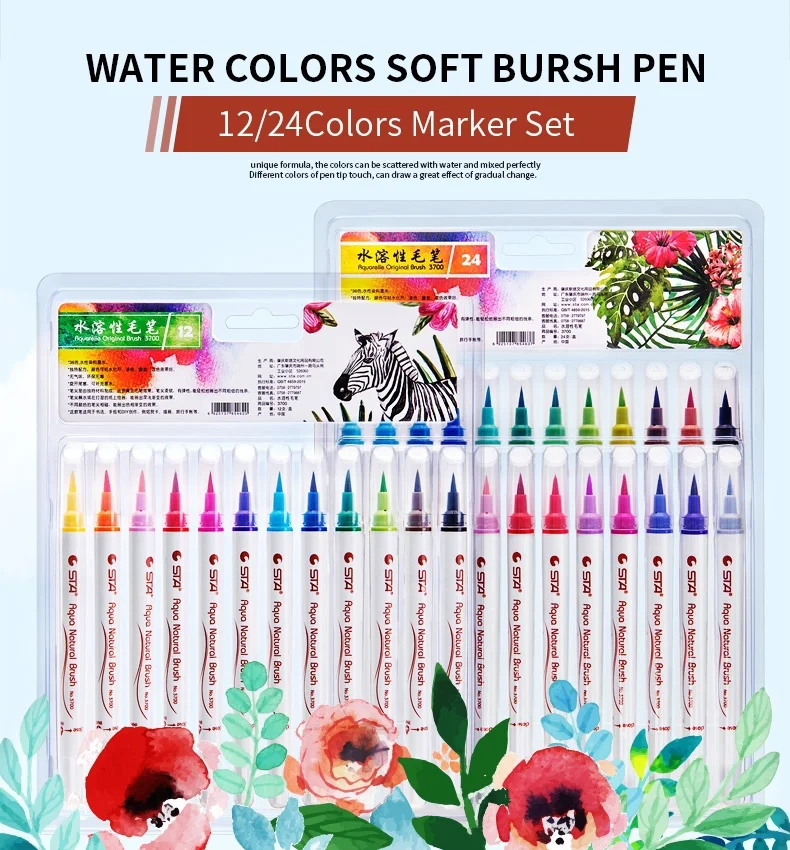 STA Watercolor Calligraphy Brush Marker Pen 12/24Colors Soft Brush Tips Painting Pen for Adult Coloring Books Comic Art Suppies
STA Watercolor Calligraphy Brush Marker Pen 12/24Colors Soft Brush Tips Painting Pen for Adult Coloring Books Comic Art Suppies