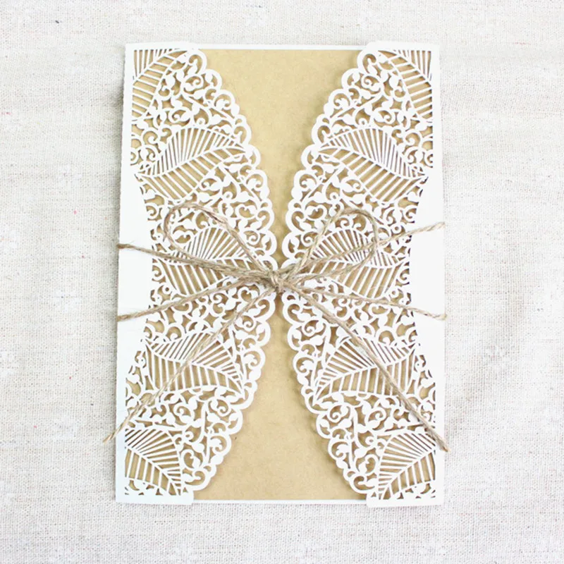 Rustic invitation wedding with craft rope leaft shape hollow laser cut cards 100pcs
Rustic invitation wedding with craft rope leaft shape hollow laser cut cards 100pcs