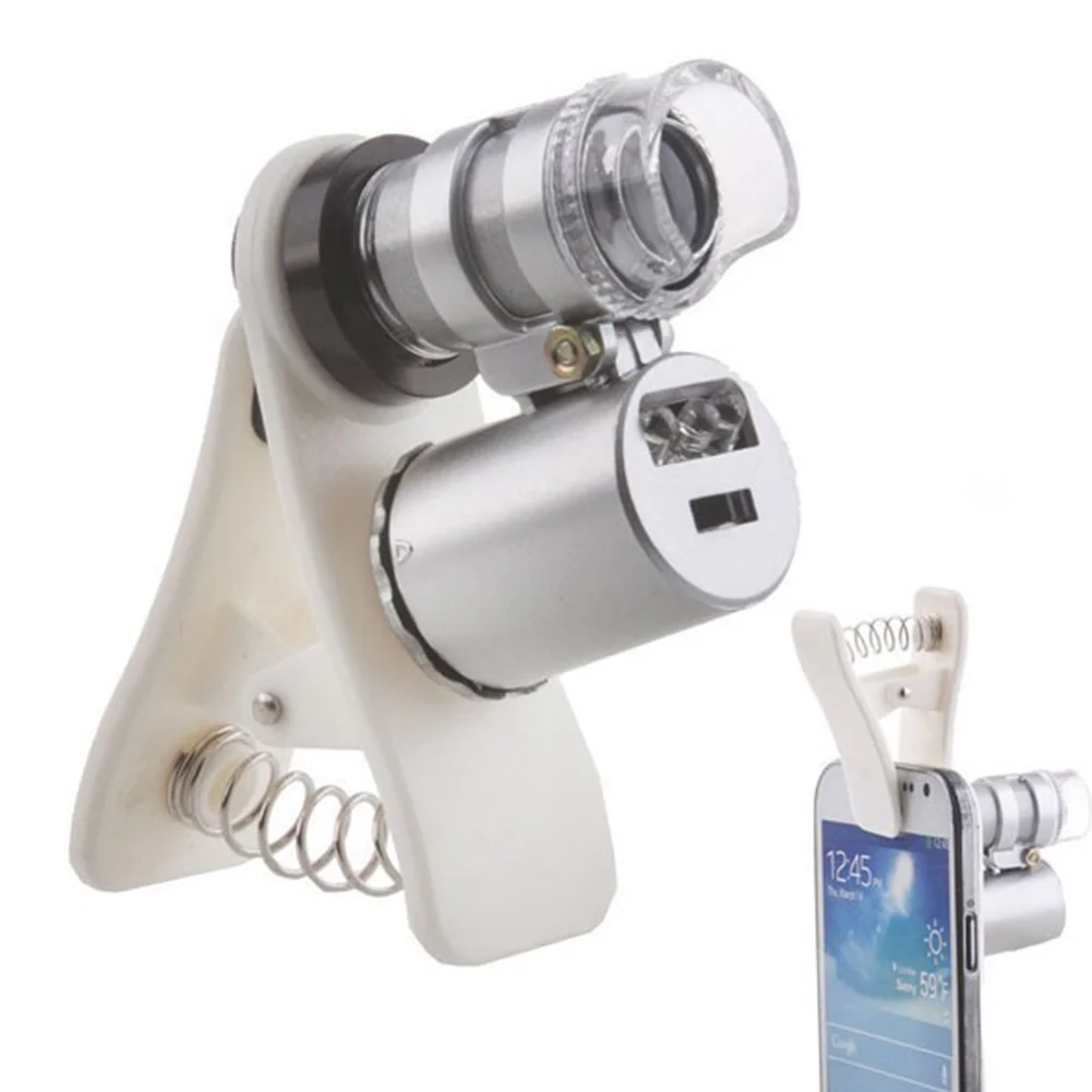 New 60X Magnifier Chip-on design Microscope Magnifying Glass with LED UV Light Universal for Smartphone Clipping Magnifiers | Мобильные