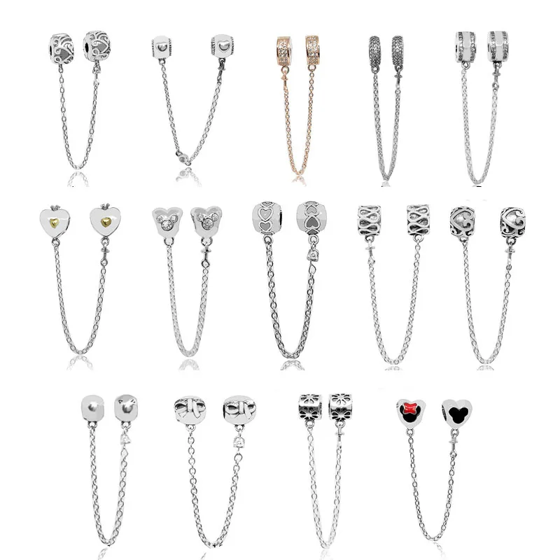 925 sterling silver safety chain beads bow love beads bracelet DIY pandora