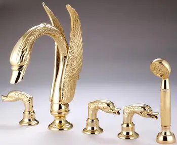 Free shipping widespread Swan tub Faucet mixer tap gold clour 5 pieces bathtub shower faucet deck mounted
Free shipping widespread Swan tub Faucet mixer tap gold clour 5 pieces bathtub shower faucet deck mounted
