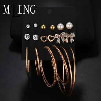 MING 9 Pairs/Set Vintage Heart Moon Bowknot Star Pearl Big Round Earring Set For Women Jewelry Gift
MING 9 Pairs/Set Vintage Heart Moon Bowknot Star Pearl Big Round Earring Set For Women Jewelry Gift