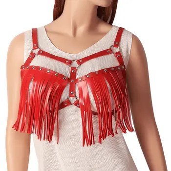 Pastel Goth Boho Tassel Red Bra Harness Leather Crop Top V-neck Sexy Chest Belt Hollow Out Body Caged Lingerie Party Dance Wear
Pastel Goth Boho Tassel Red Bra Harness Leather Crop Top V-neck Sexy Chest Belt Hollow Out Body Caged Lingerie Party Dance Wear
