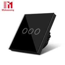 EU/UK Standard di 220V Ha Condotto La Lampadina di Cristallo Interruttore di Tocco Pannello di Vetro A Prova di Fuoco Della Parete Dello Schermo di Luce Interruttore 3 Gang 1 modo per Smart Home, Casa Intelligente FAI DA TE(China)