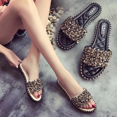 Sandals, female slippers, flat bottom slope, rhinestone rivet, open toe, outdoor slip, travel slippers
Sandals, female slippers, flat bottom slope, rhinestone rivet, open toe, outdoor slip, travel slippers