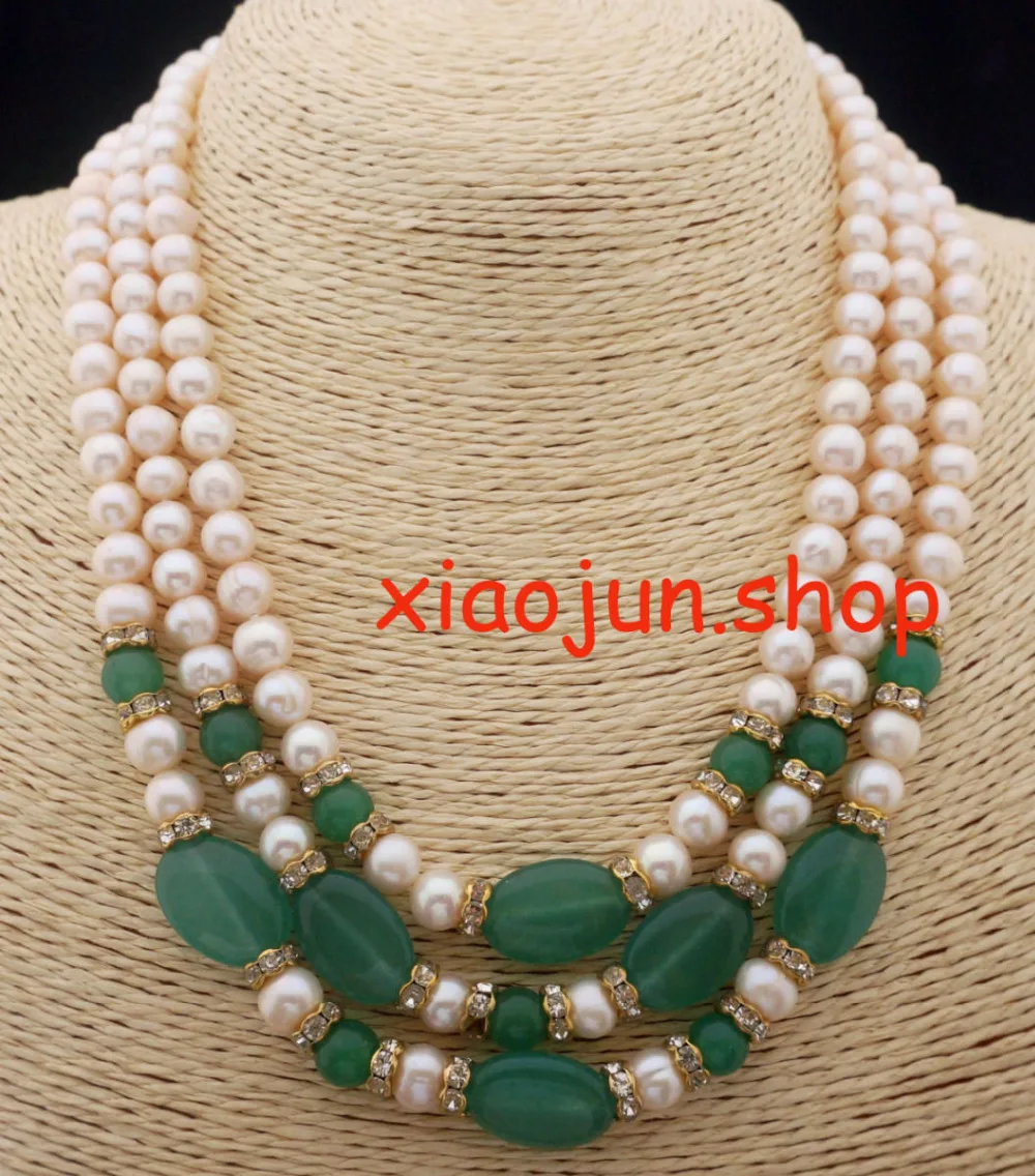 Wholesale 100% Natural jewelry Natural 3 rows 7-8mm cultured white pearl and Emerald necklace (A0511)
Wholesale 100% Natural jewelry Natural 3 rows 7-8mm cultured white pearl and Emerald necklace (A0511)