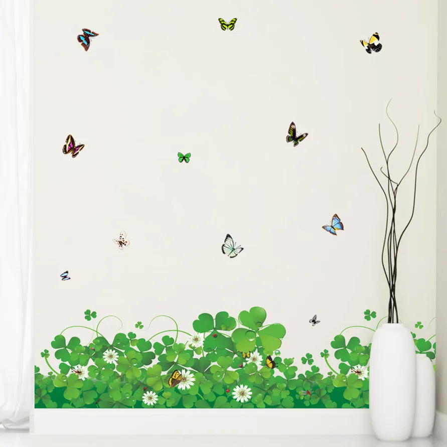 Green plant grass skirting line wall stickers white flower clover colorful butterfly decoration bedroom livingroom diy wallpaper
Green plant grass skirting line wall stickers white flower clover colorful butterfly decoration bedroom livingroom diy wallpaper