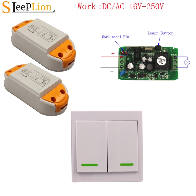 Sleeplion 110V 220V 85-250V 2-Key Wireless Wall Panel Control Lights Switch Receiver Relay 16V-85V Remote Control ON OFF
Sleeplion 110V 220V 85-250V 2-Key Wireless Wall Panel Control Lights Switch Receiver Relay 16V-85V Remote Control ON OFF