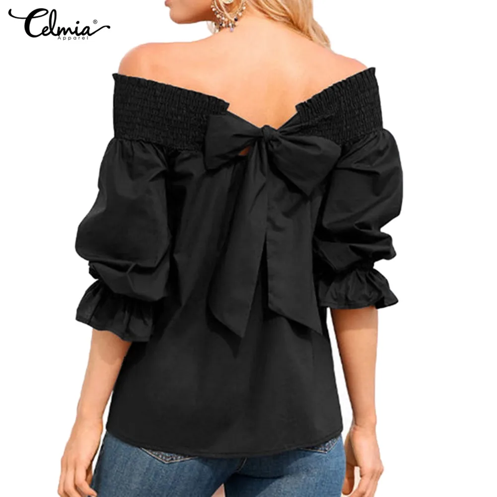 Women Sexy Off Shoulder Tops 2019 Celmia Summer Blouses 3/4 Sleeve Slash Neck Bowknot Casual Loose White Shirts Blusas Feminina
Women Sexy Off Shoulder Tops 2019 Celmia Summer Blouses 3/4 Sleeve Slash Neck Bowknot Casual Loose White Shirts Blusas Feminina
