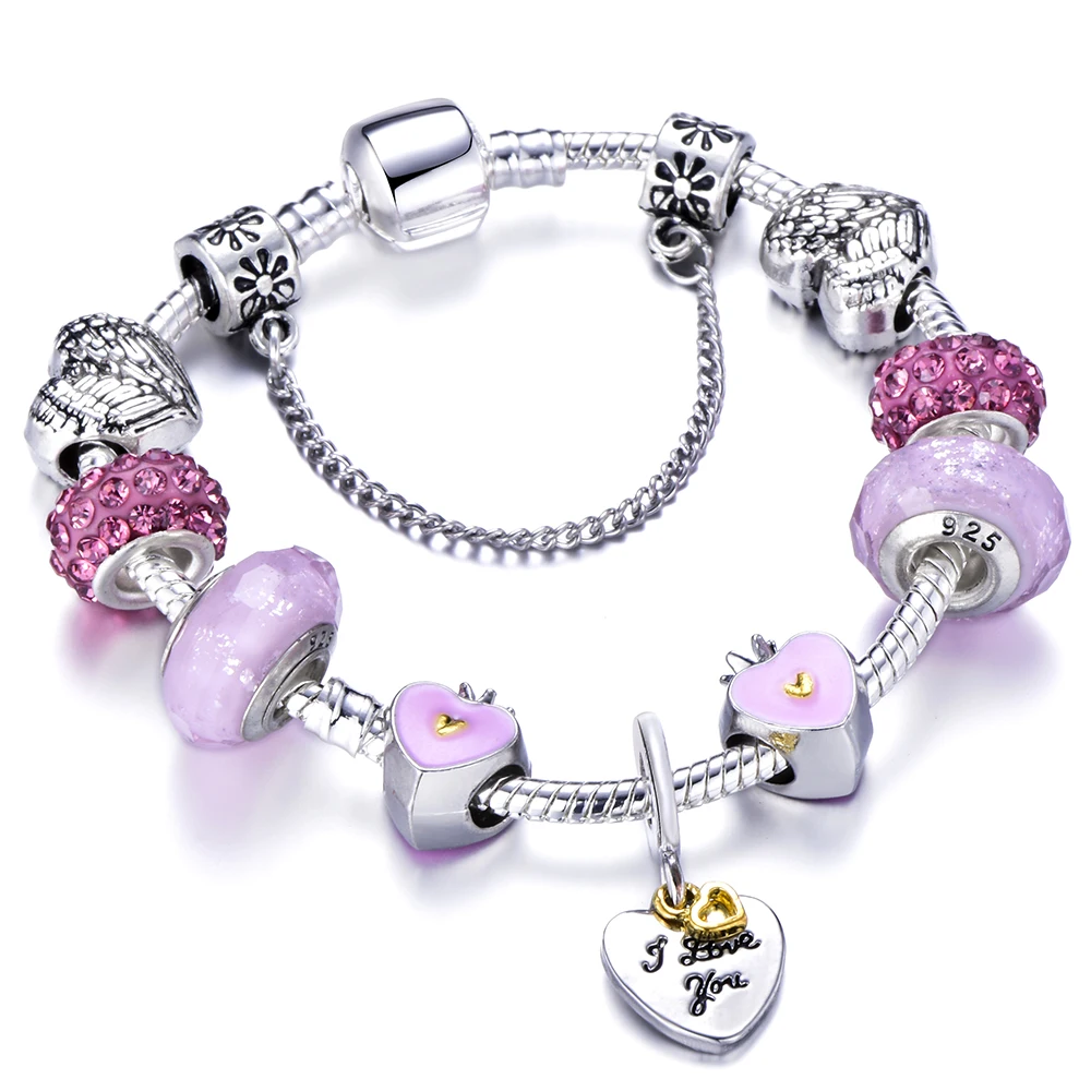 Valentine's Day Gift Fashion 925 Love Heart Charm Bracelet With Pink Crown Beads Fits Brand Bracelets For Women Jewelry
Valentine's Day Gift Fashion 925 Love Heart Charm Bracelet With Pink Crown Beads Fits Brand Bracelets For Women Jewelry