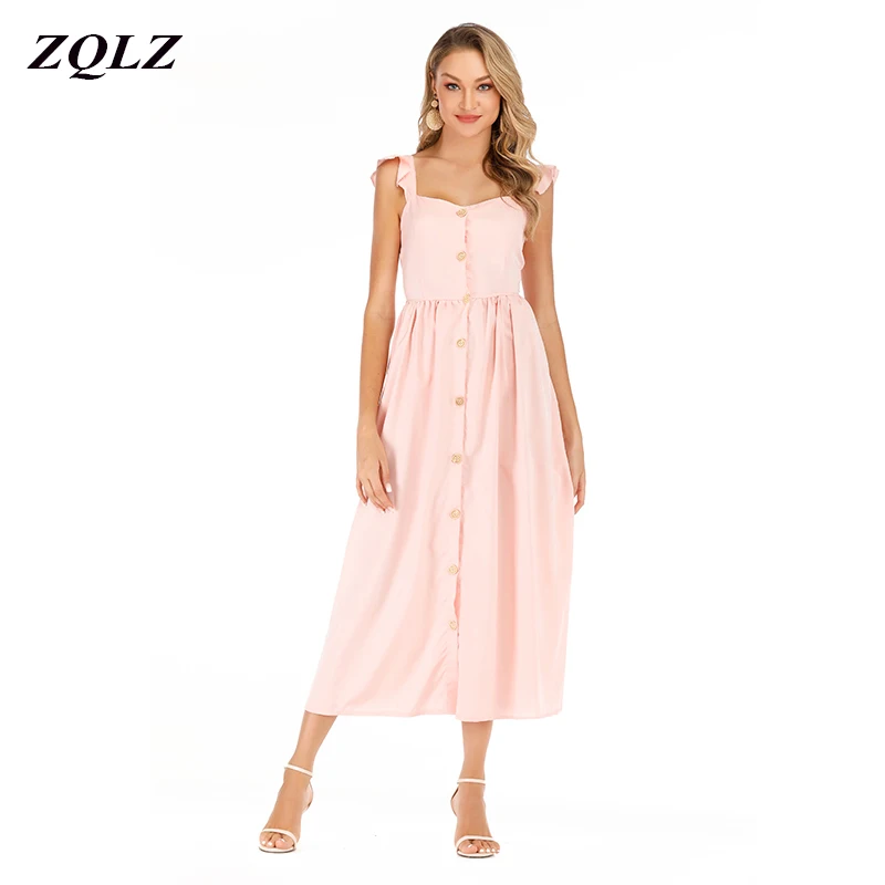Summer Spaghetti Strap Single Breasted Beach Bohemian Long Dress Women V Neck Sleeveless Solid Vintage Mid-calf A-line Dresses
Summer Spaghetti Strap Single Breasted Beach Bohemian Long Dress Women V Neck Sleeveless Solid Vintage Mid-calf A-line Dresses