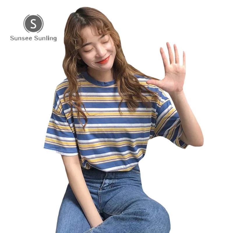 Summer Korean Style Striped Women T-shirts Lazy Wind Women Cotton T-shirt Casual Harajuku Female Bottoming Tops Camisetas Mujer
Summer Korean Style Striped Women T-shirts Lazy Wind Women Cotton T-shirt Casual Harajuku Female Bottoming Tops Camisetas Mujer