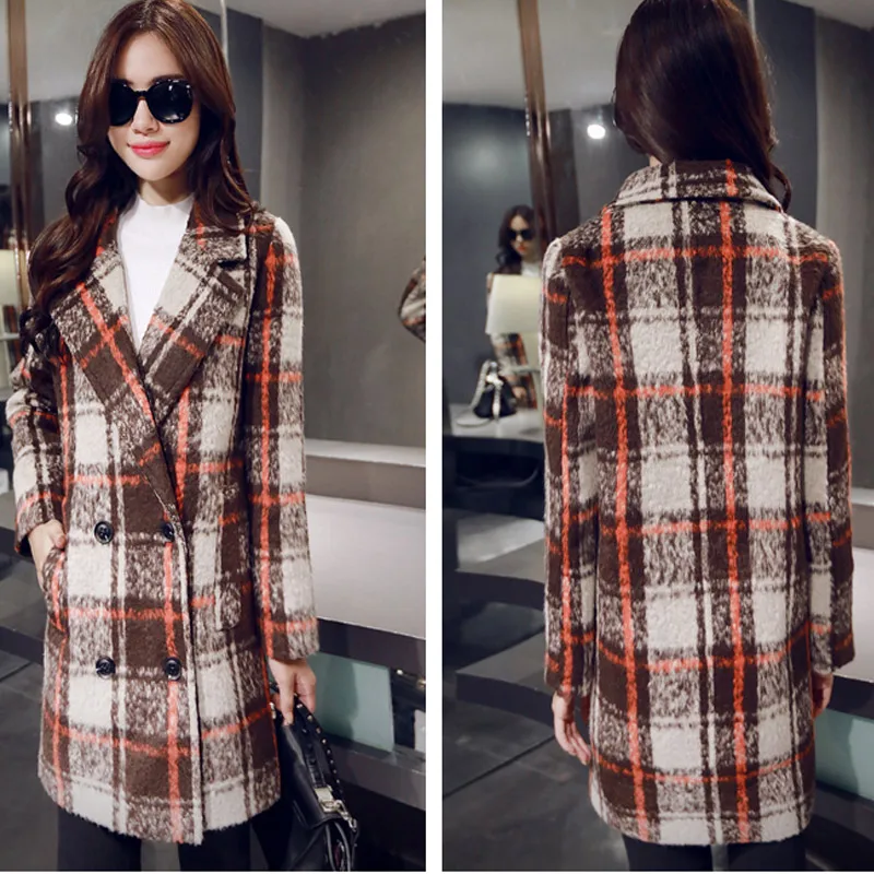 A plaid coat a woman's middle length 2018 new thickened little autumn winter woolen | Женская одежда