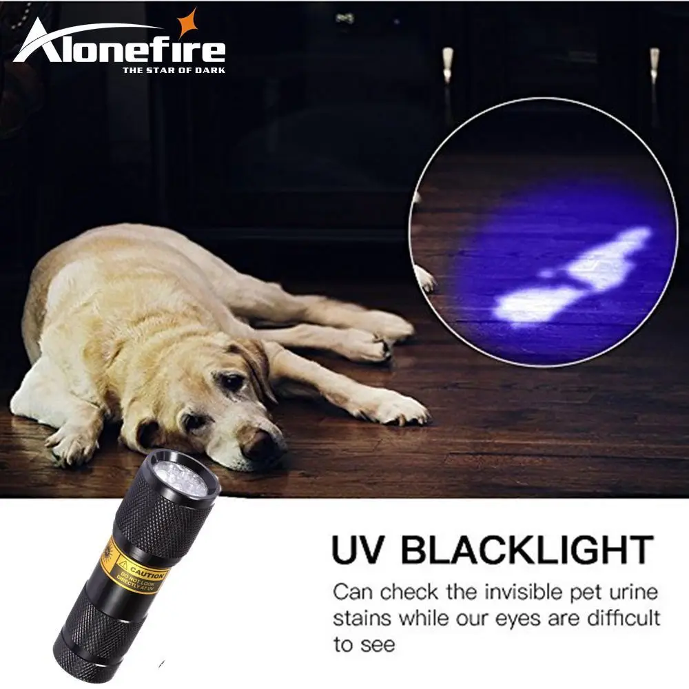 Image AloneFire 9 LED uv led flashlight Blood check ultra violet flashlight for cat urine detector 9led 365nm flashlight
