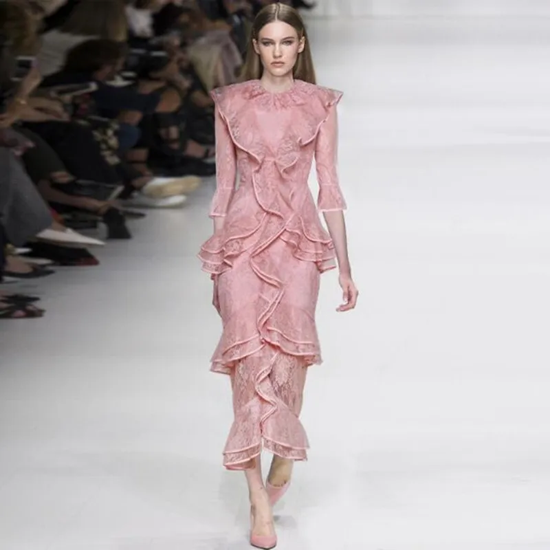 Luxury Runway Dress 2019 New Arrival Spring Summer High Quality Women Elegant Designers Ruffle Pink Lace Slim Fit Ladies Vestido
Luxury Runway Dress 2019 New Arrival Spring Summer High Quality Women Elegant Designers Ruffle Pink Lace Slim Fit Ladies Vestido