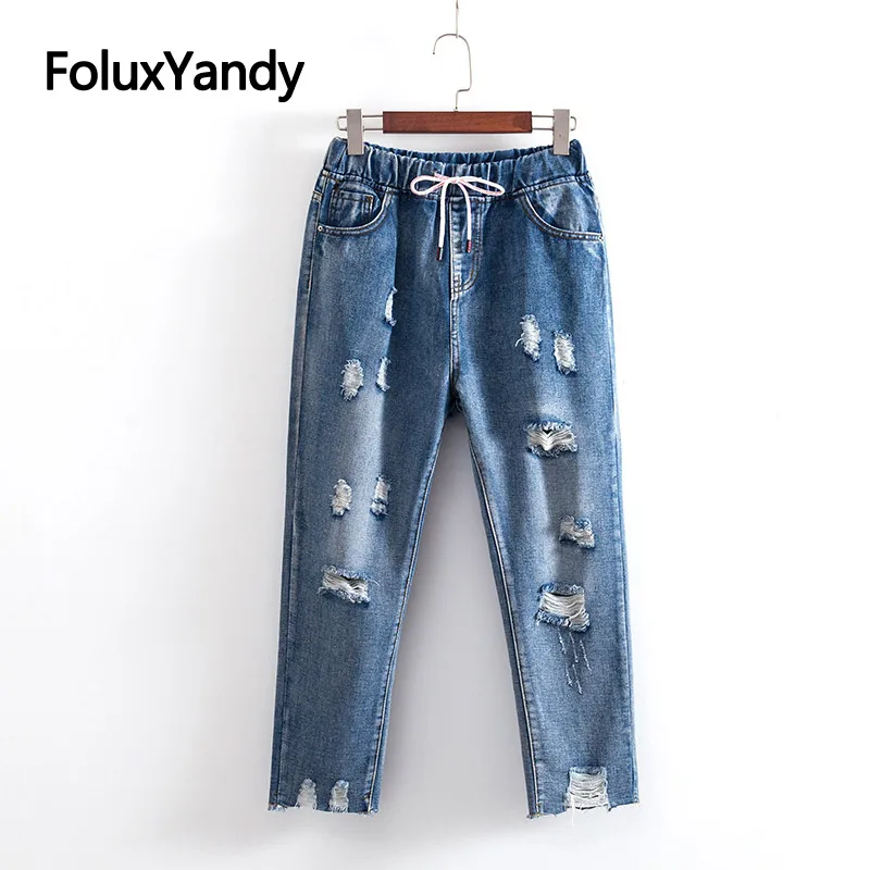 Drawstring Denim Jeans Women Hole Trousers Plus Size XXXL 4XL Casual Loose Pencil Pants Ripped Jeans Blue KKFY3469
Drawstring Denim Jeans Women Hole Trousers Plus Size XXXL 4XL Casual Loose Pencil Pants Ripped Jeans Blue KKFY3469