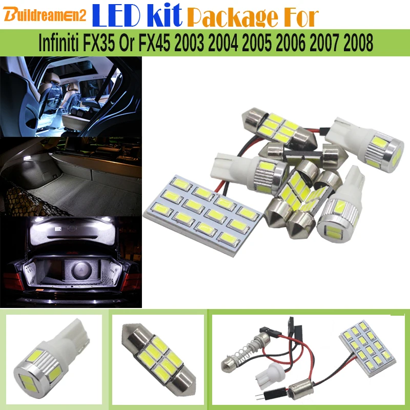 Buildreamen2 14 x Car 5630 SMD Interior LED Bulb Kit Package Dome Map Trunk Light White For Infiniti FX35 Or FX45 2003-2008 | Автомобили и
