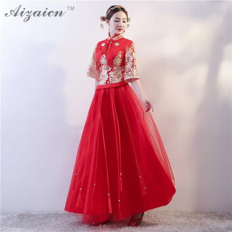 2020 New Red Chinese Wedding Dress Qipao Tassel Embroidery Cheongsam China Bride Marry Vintage Gown Qi Pao Women Orientale Robe
2020 New Red Chinese Wedding Dress Qipao Tassel Embroidery Cheongsam China Bride Marry Vintage Gown Qi Pao Women Orientale Robe