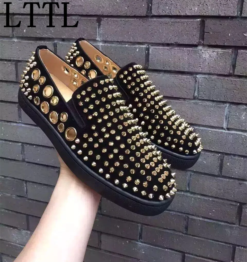 

LTTL High Quality Summer Casual Shoes Men Creepers Gold Spikes Breathable Holes Flats Platform Chaussure Homme Daily Espadrilles