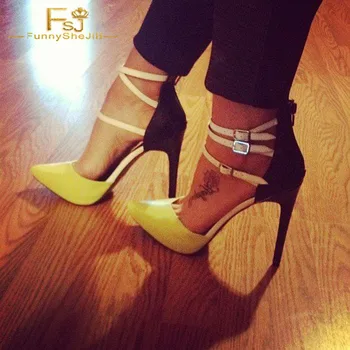 Yellow And Black Pointed Toe Sandals Buckles Ankle Strap Stiletto Heels Spring Autumn Party Date Woman Shoes Plus Size 4-16 FSJ
Yellow And Black Pointed Toe Sandals Buckles Ankle Strap Stiletto Heels Spring Autumn Party Date Woman Shoes Plus Size 4-16 FSJ