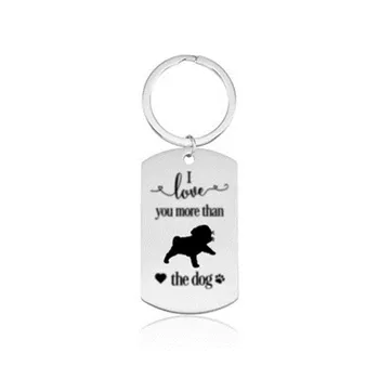 

New Stainless Steel French Bulldog Keychains High Quality Silver Color I love you more than the dog Key Chains Bag Car Keyrings