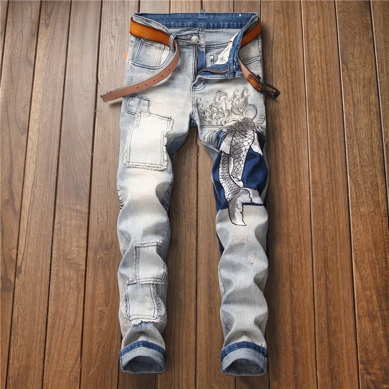BUMPERCROP Fish Embroidery blue white men jeans designer jeans men high quality four season man pants vintage mens clothing ins
BUMPERCROP Fish Embroidery blue white men jeans designer jeans men high quality four season man pants vintage mens clothing ins