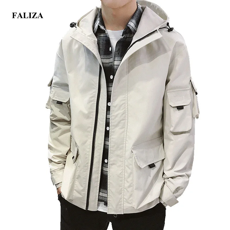 FALIZA New Overalls Jacket Men Spring Autumn Hooded Jacket Fashion Mens Bomber Jackets Male Zipper Pocket Baseball Coats J101
FALIZA New Overalls Jacket Men Spring Autumn Hooded Jacket Fashion Mens Bomber Jackets Male Zipper Pocket Baseball Coats J101