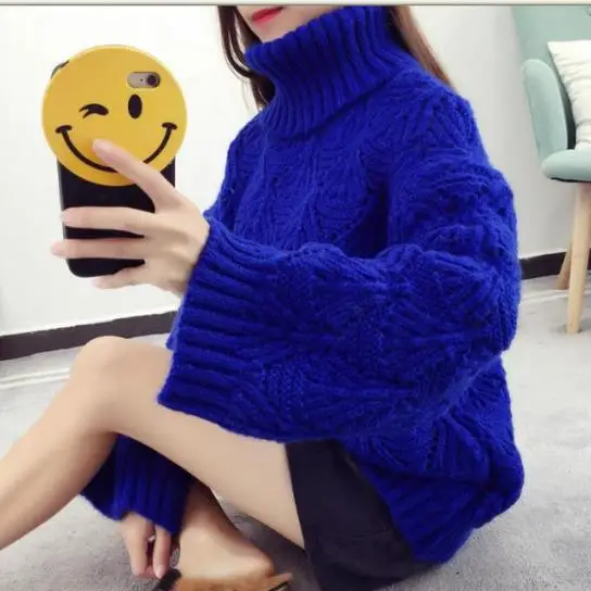 2018 Зимний вязаный свитер для женщин водолазка пуловеры свободные | Женская