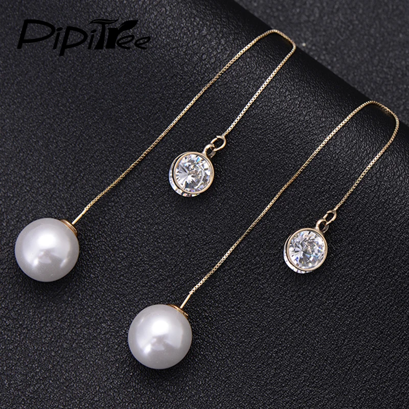 Pipitree Simulated Pearl Zircon Bar Ear Line Long Chain Earrings For Women Wedding Gold Color Thread Earrings Dangle Jewelry
Pipitree Simulated Pearl Zircon Bar Ear Line Long Chain Earrings For Women Wedding Gold Color Thread Earrings Dangle Jewelry