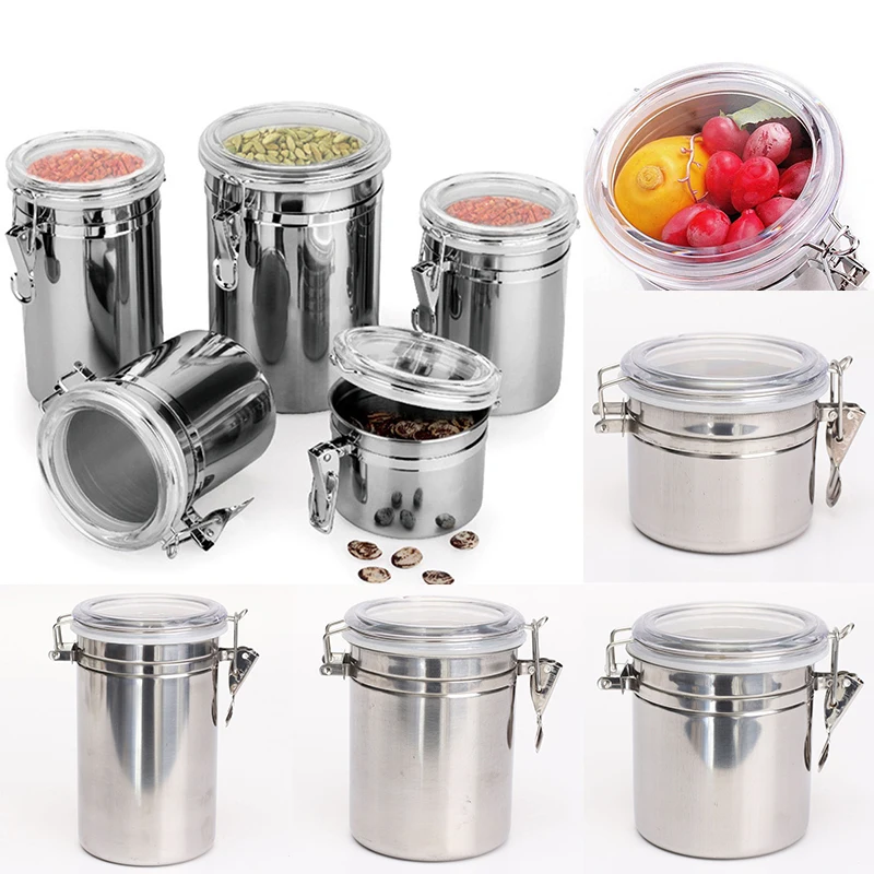 Stainless Steel Airtight Sealed Canister Coffee Flour Sugar Tea Container Holder