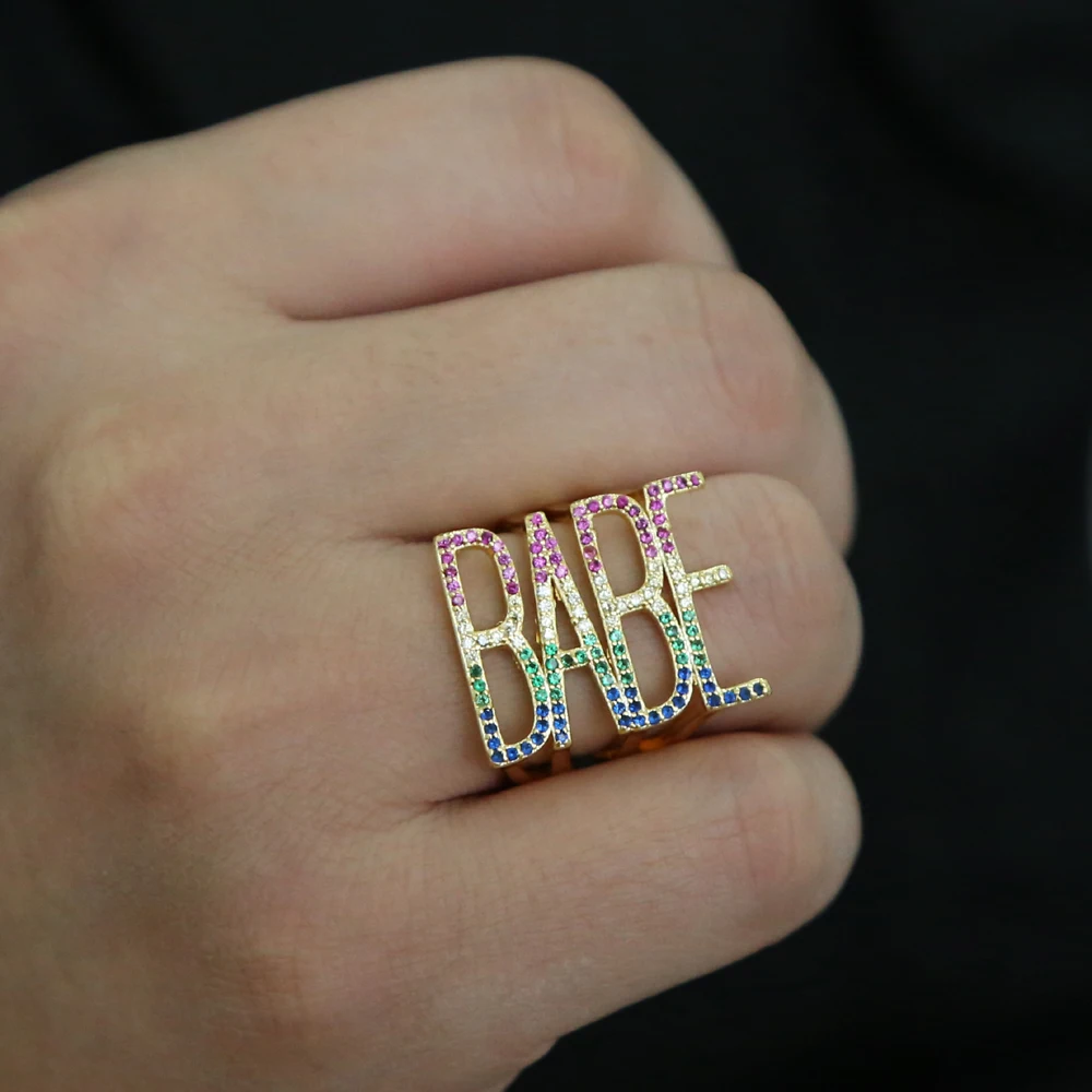 2019 Lastest Fashion Personality Rainbow Cubic Zircons Letter BABE Rings For Lover Anniversary Gifts Trendy Punk Finger Jewelry
2019 Lastest Fashion Personality Rainbow Cubic Zircons Letter BABE Rings For Lover Anniversary Gifts Trendy Punk Finger Jewelry