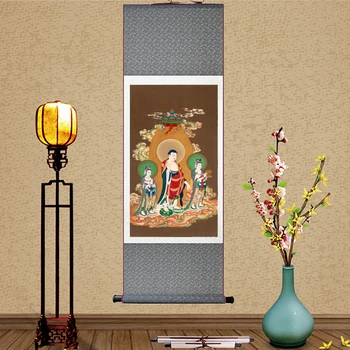 Western Three Saints Picture Scroll, Buddha Portrait, Western Paradise World Painting
Western Three Saints Picture Scroll, Buddha Portrait, Western Paradise World Painting