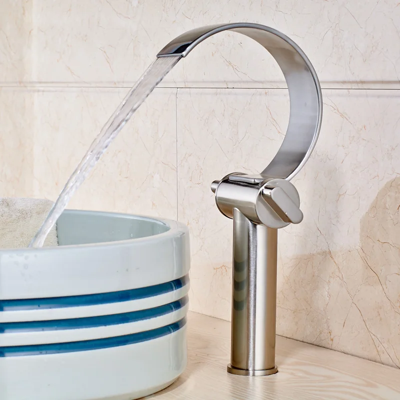 Brushed Nickel Bathroom Countertop Waterfall Basin Faucet Dual Handle One Hole Curved Spout Water Mixer Tap
Brushed Nickel Bathroom Countertop Waterfall Basin Faucet Dual Handle One Hole Curved Spout Water Mixer Tap